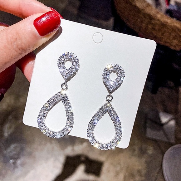 2/$20! Silver Crystal Pave Teardrop Stud Earrings - Picture 2 of 7